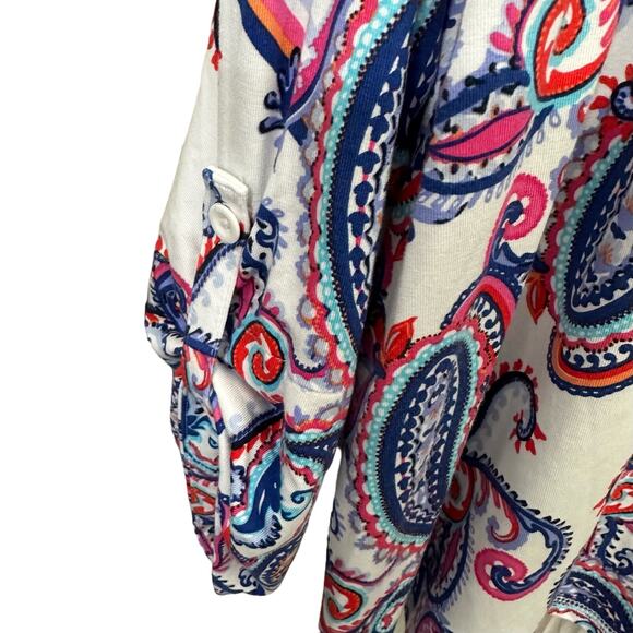 T by‎ Talbots Top Pullover UPF 50+ Protection Paisley V Neck Womens Size 2X Soft - Picture 6 of 9